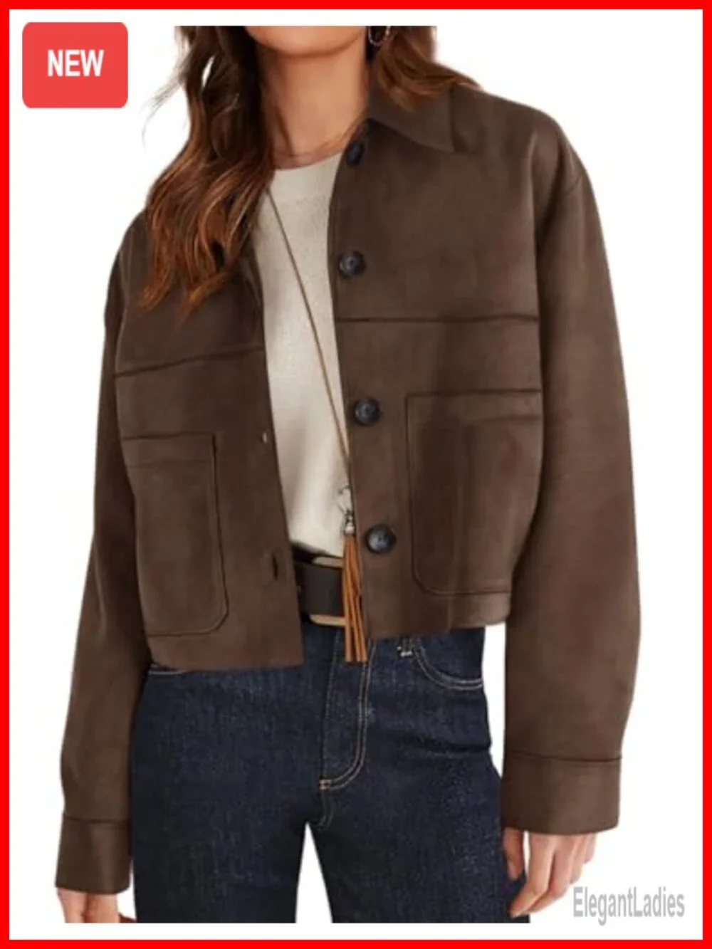 PRETTYGARDEN Women's Faux Suede Lightweight Cropped Jacket Button Down Collared